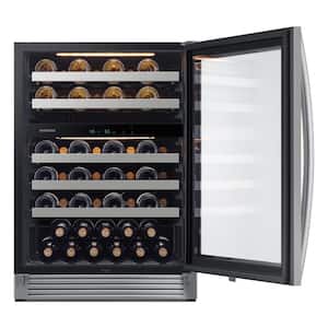 Dual Zone 24 in. 51-Bottle Free Standing Wine Cooler in Stainless Steel
