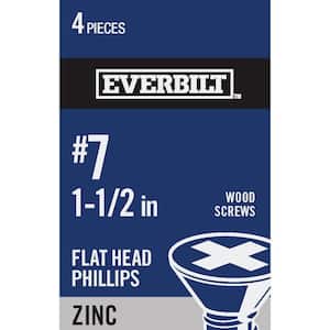 #7 x 1-1/2 in. Phillips Flat Head Zinc Plated Wood Screw (4-Pack)