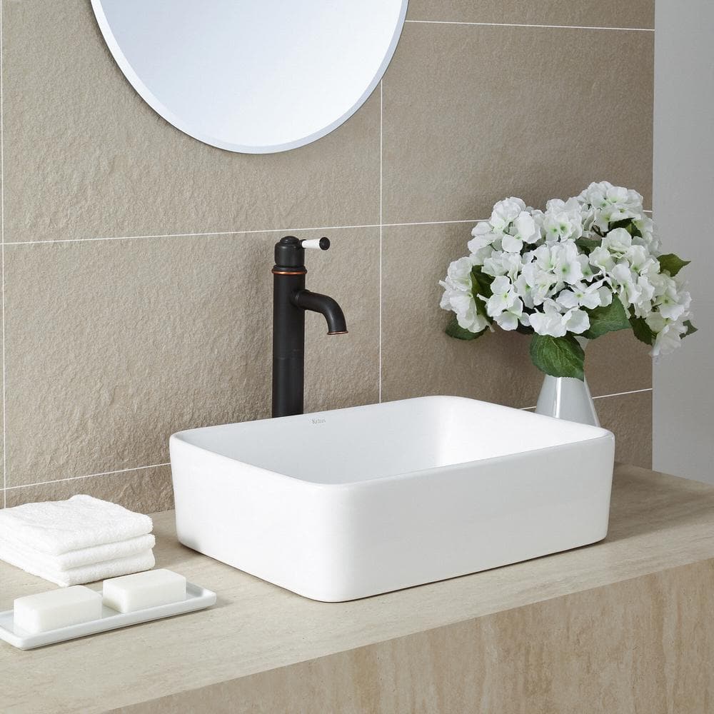 White Ceramic Rectangular Vessel Bathroom Sink