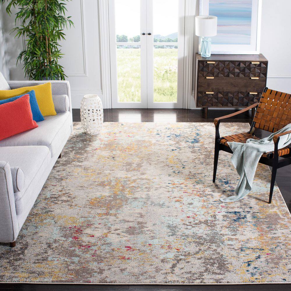 Elegant Gray and Gold 10' x 14' Synthetic Rectangular Area Rug