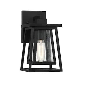 Denver 6 in. W x 11 in. H 1-Light Matte Black Outdoor Hardwired Wall Lantern Sconce with No Bulbs Included