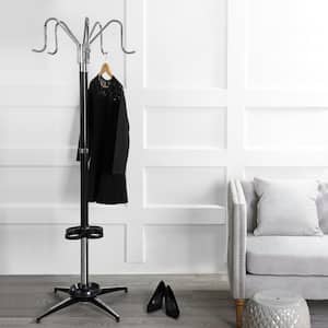 Ethan 72.8 in. Black and Chrome 5-Hook Metal Parlor Coat Rack