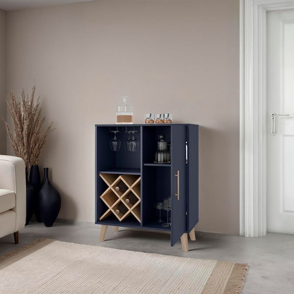 Blue 31.5 in. W Wine Cabinet with Wine Rack and Multifunctional Compartments