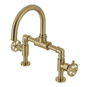 Webb Bridge 8 in. Widespread 2-Handle Bathroom Faucet with Push Pop-Up in Brushed Brass