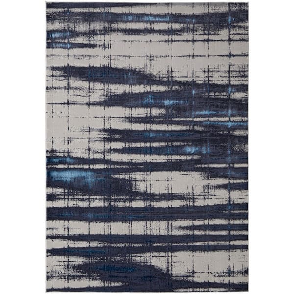 Ivory,  Blue 9 ft. x 12 ft. Loomed Abstract Polyester Indoor Area Rug