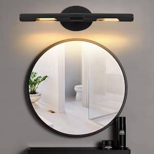 19 in. 2-Light Black Vanity Light, Mirror Wall Light with Solid Brass and Rotatable Knurled Lampshade (Bulbs Included)