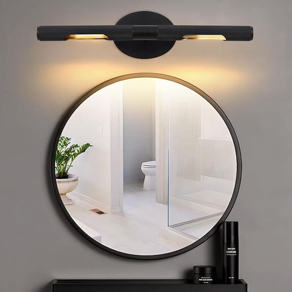 YUYI 19 in. 2-Light Black Vanity Light, Mirror Wall Light with Solid Brass and Rotatable Knurled Lampshade (Bulbs Included)