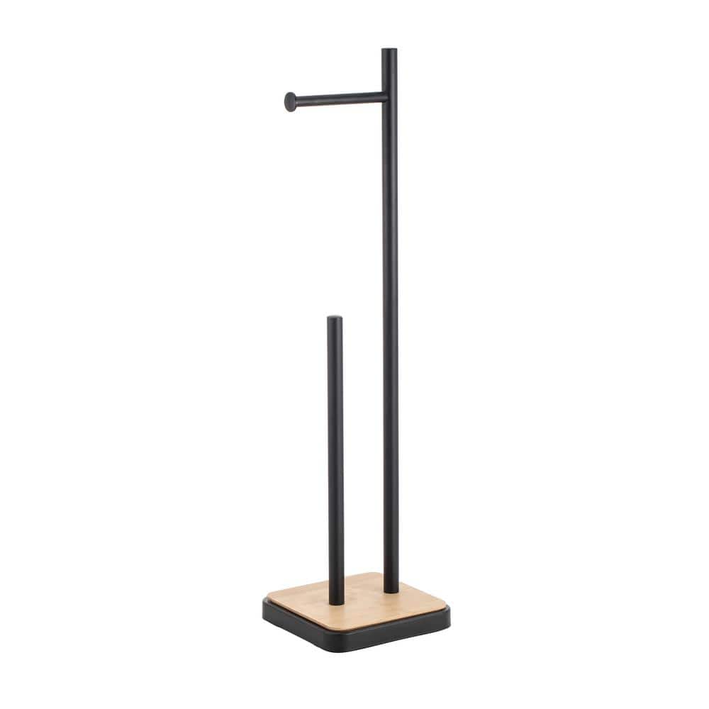 Premium Freestanding Toilet Paper Holder in Matte Black with Bamboo Accent price history on PriceWatchPro