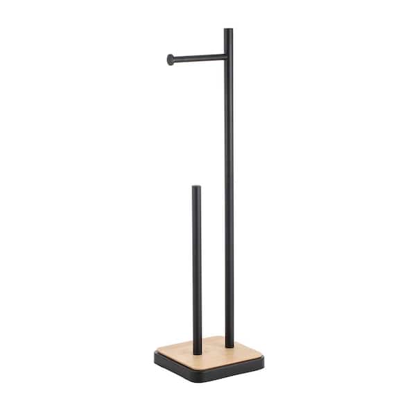 ACENTO Premium Freestanding Toilet Paper Holder in Matte Black with Bamboo Accent