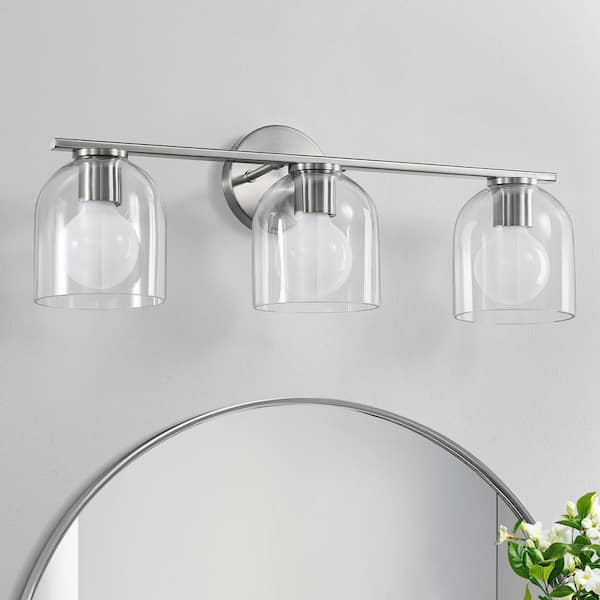 KAISITE 23 in. 3-Light Brushed Nickel Vanity Light with Clear Glass Shade Farmhouse Wall Sconce For Bathroom Light Fixtures