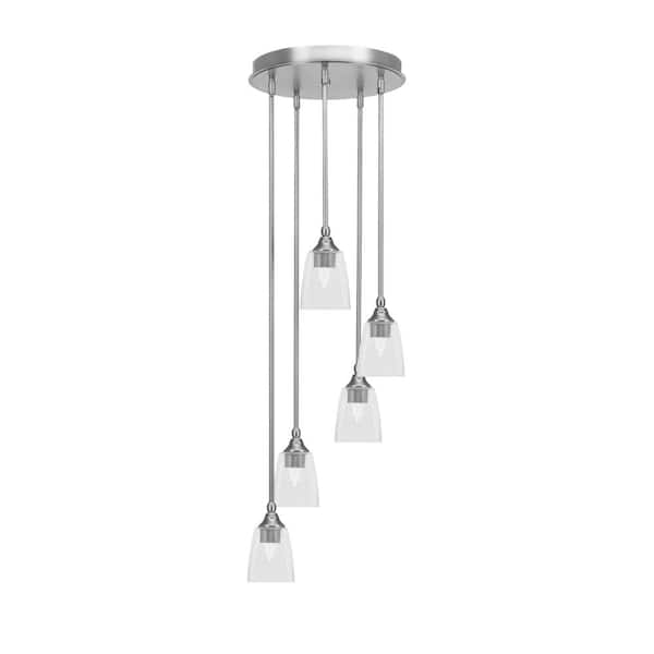Unbranded Villa 5 Light Brushed Nickel Pendant, Cluster Pendant Light with 4.5 in. Clear Bubble Glass Shades, No Bulbs Included