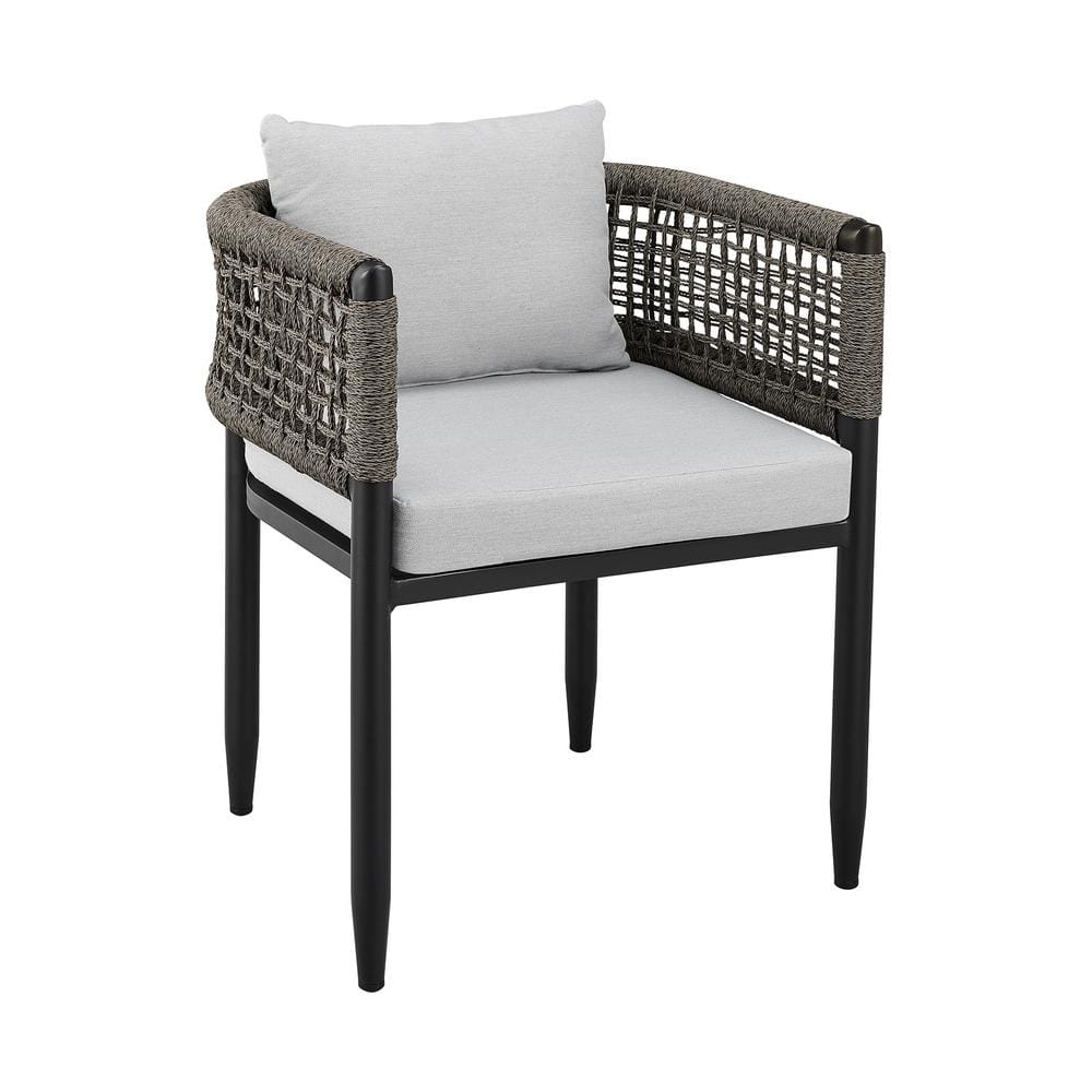 Felicia 7-Piece Black Aluminum Outdoor Dining Set with Grey Rope and Cushions