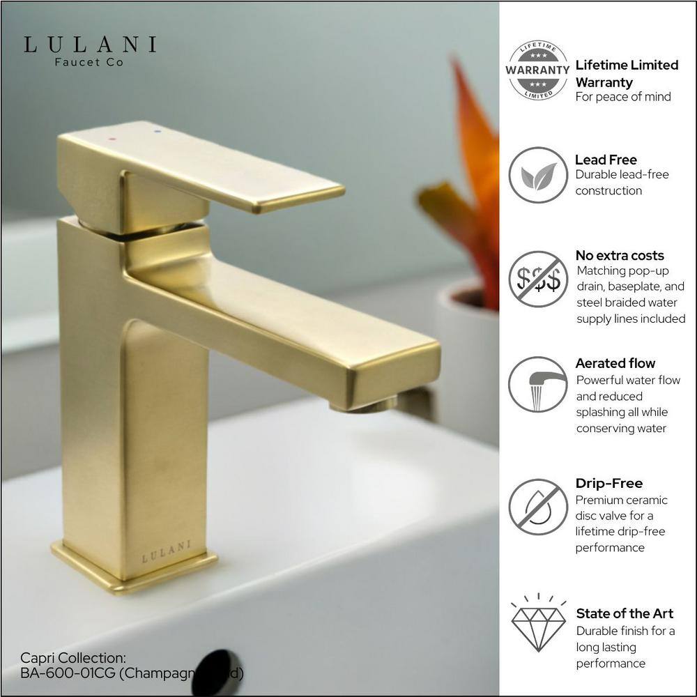 Capri Champagne Gold Brass Single Hole Bathroom Faucet