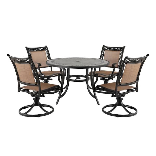 Clihome 5-Piece Metal Outdoor Patio Dining Set with Dining Swivel Chairs and 48 in. Round Dining Table