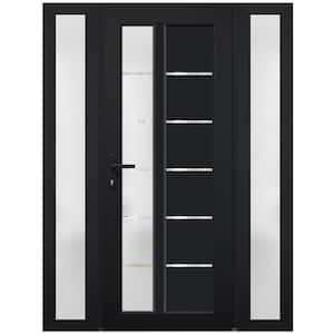 8088 60 in. W. x 80 in. Right-hand/Inswing Frosted Glass Matte Black Metal-Plastic Steel Prehend Front Door Hardware