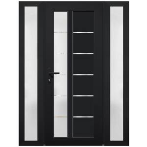 8088 62 in. x 80 in. Right-hand/Inswing Frosted Glass Matte Black Metal-Plastic Steel Prehung Front Door with Hardware