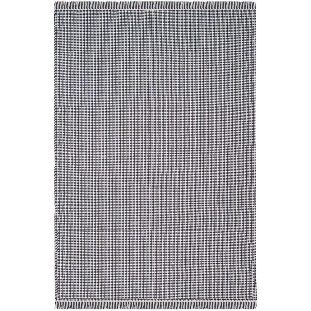 Handwoven Ivory/Navy Cotton Flatweave Area Rug 6' x 9'