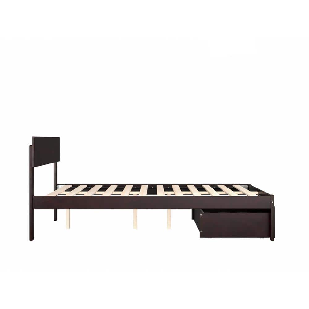 Espresso Full Wood Platform Bed with Storage Drawer