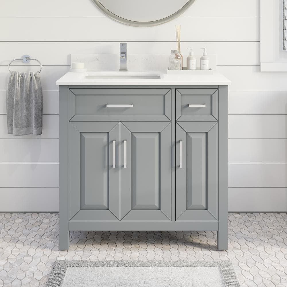 Terrence 36 in. W x 22 in. D Bath Vanity in Gray ENGRD Stone Vanity Top in 