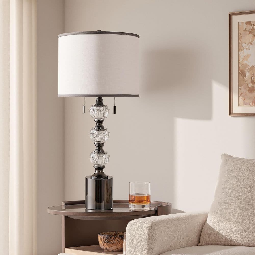 Coralie 35 in. Hayla Silver Modern Table Lamp for Living Room with White Linen Shade price history on PriceWatchPro