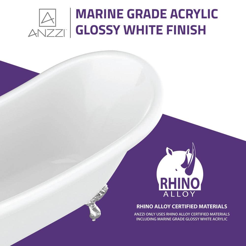 Belissima 69'' White Acrylic Clawfoot Freestanding Bathtub