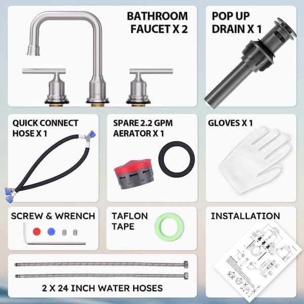 WOWOW 8 in. Widespread Double Handle Bathroom Faucet 3 Hole with