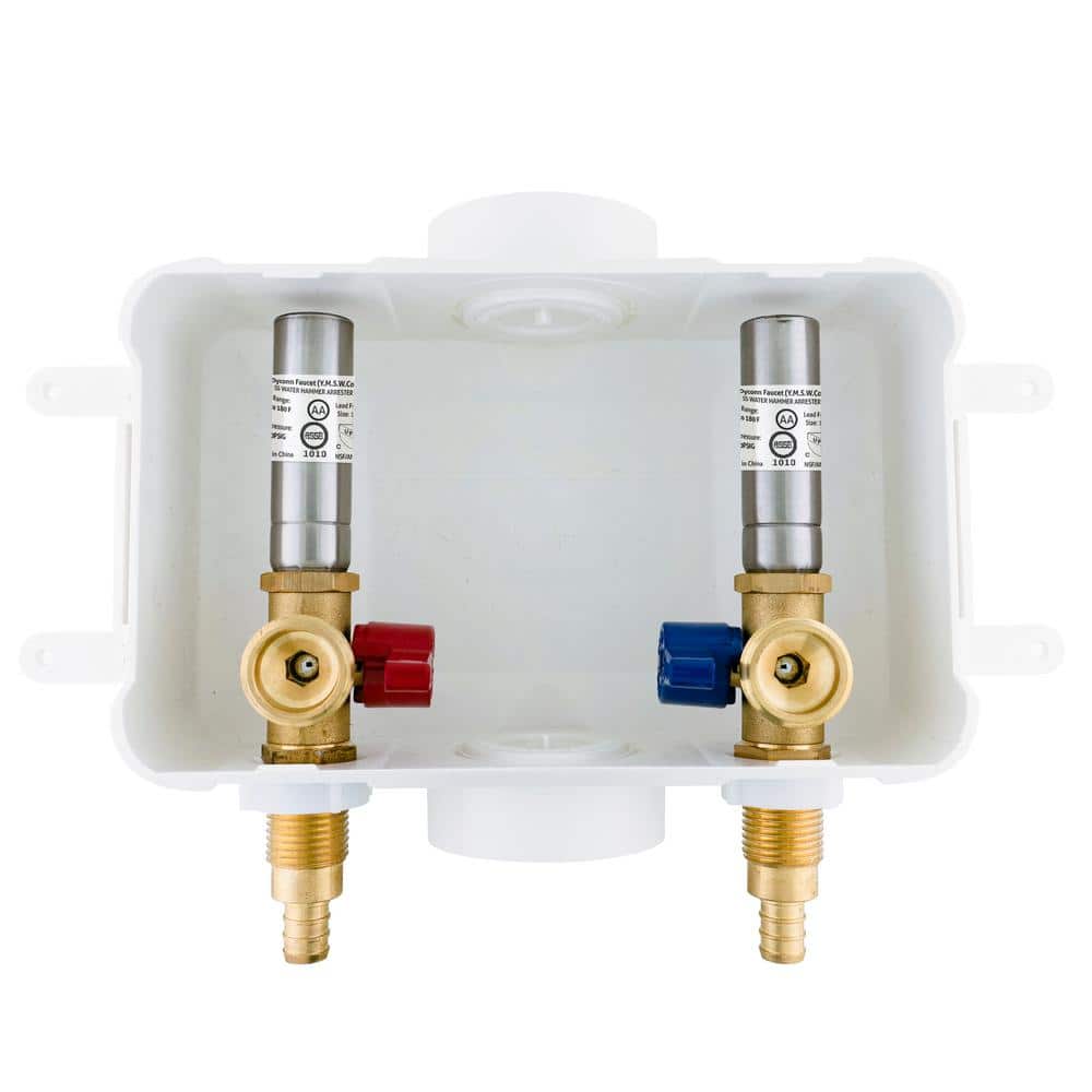 1/2 in. x 3/4 in. MHT Brass Washing Machine Outlet Box with Water Hammer wi