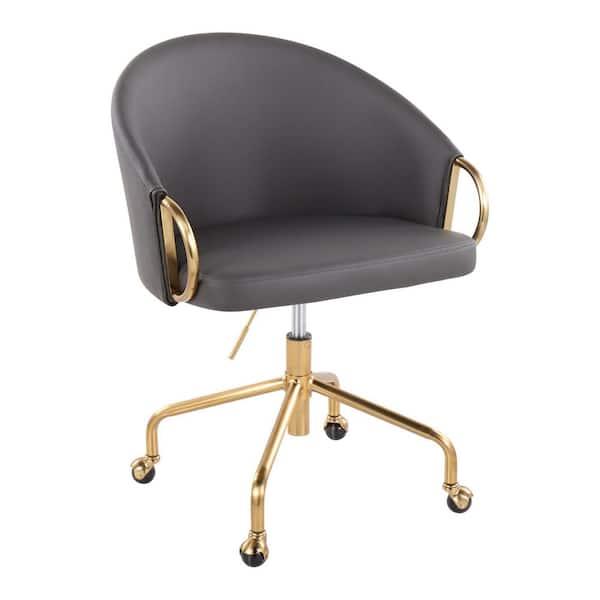 Lumisource Claire Faux Leather Adjustable Height Task Chair in Grey Faux Leather and Gold Metal