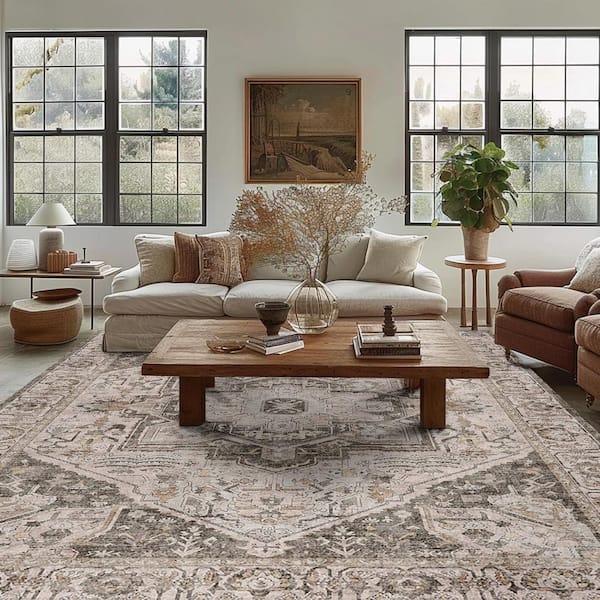 Datura 8 ft. x 10 ft. Brown Oriental Vintage Medallion Area Rug