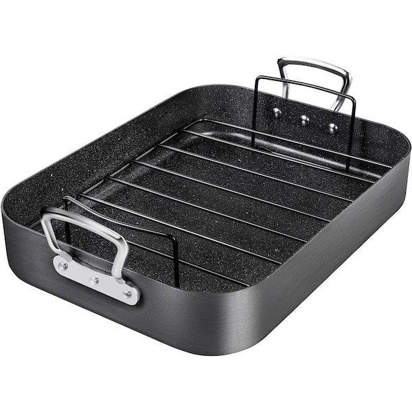 Hard Anodized Nonstick Roasting Pan with Removable Rack Granite Finish Scratch Resistant Oven Safe Cookware
