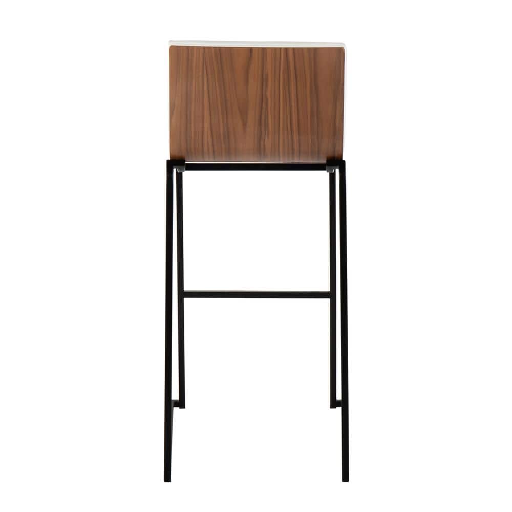 White Faux Leather and Black Metal Bar Stools, Set of 2