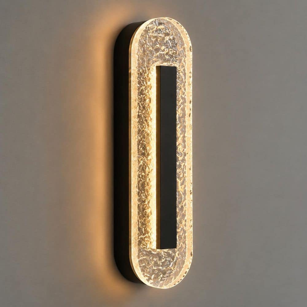 17.7 in. 1-Light LED Black Outdoor Waterproof Wall Sconce with Water Ripple Acrylic Shade for Patio, Garden price history on PriceWatchPro