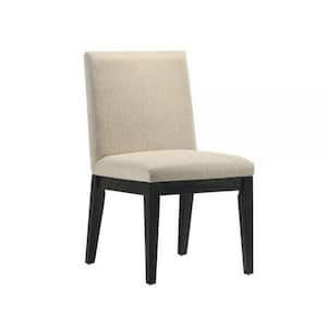 Beige and Black Fabric Wooden Frame Dining Chair (Set of 2)