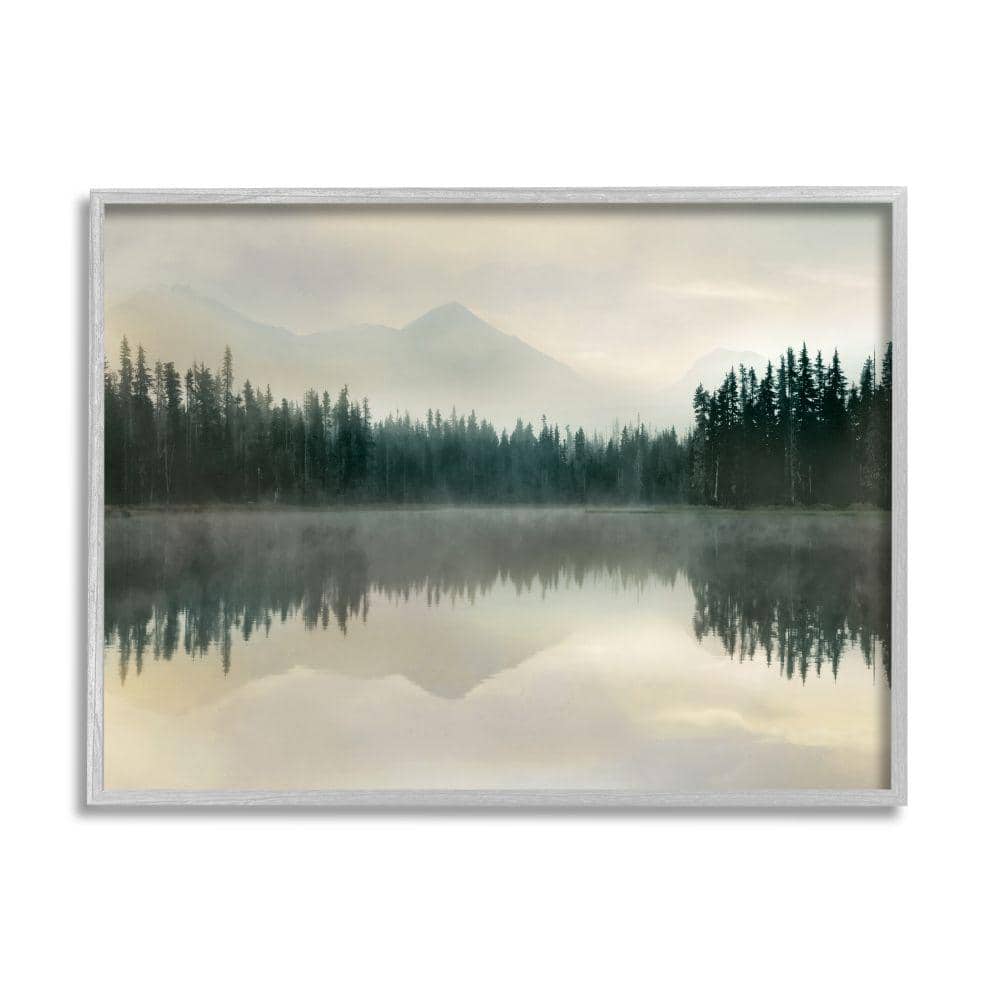 Gray Framed Foggy Lake Forest Landscape Canvas Print, 16 x 20