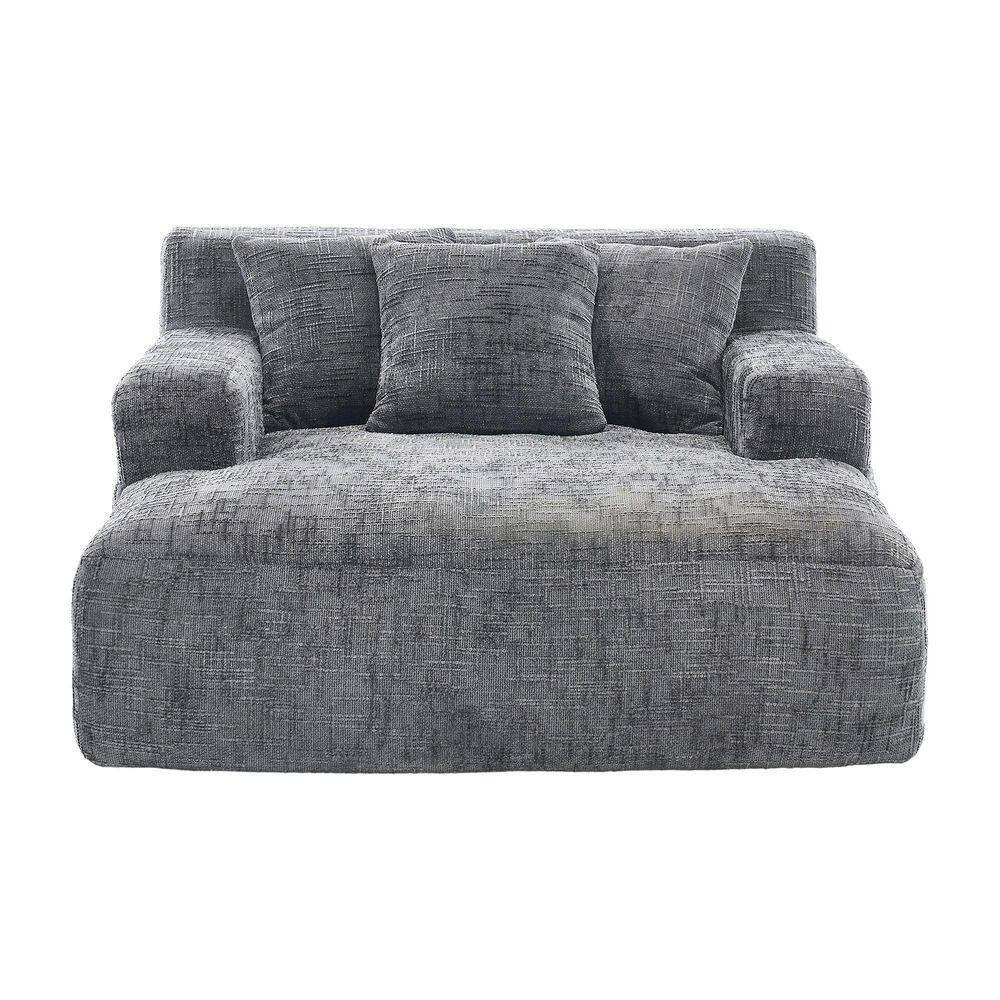 61 in. Modern Gray Chenille Upholstered Oversized Chaise Lounge Chair Sleeper Sofa Couch with Armrests and 3 Pillows price history on PriceWatchPro