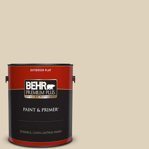 BEHR PREMIUM PLUS 1 gal. #PPU4-12 Natural Almond Flat Exterior Paint & Primer