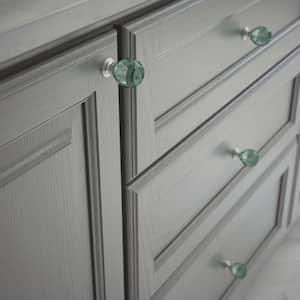 Faceted Crystal 1-3/16 in. (30 mm) Satin Nickel and Teal Round Cabinet Knob