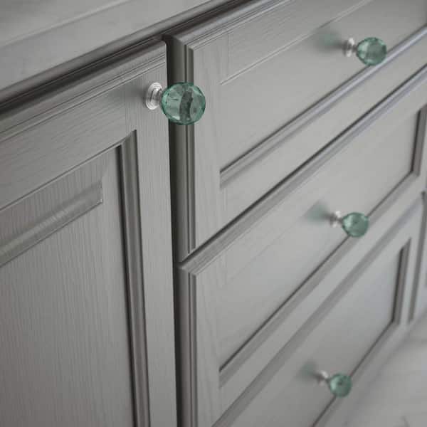 Faceted Crystal 1-3/16 in. (30 mm) Vintage Satin Nickel and Teal Round Cabinet Knob