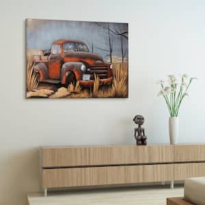 Old Truck Mixed Media Iron Hand Painted Dimensional Unframed Travel Wall Art, 32 in. x 48 in.