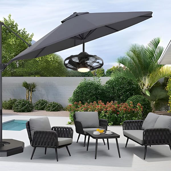 ceiling fan for patio umbrella 23.6 Inch Black Outdoor Dimmable with LED Light and Remote, Farmhouse Reversible 6 Speeds Quiet DC Motor Caged Ceiling Fan This rugged 20 Efficient and Eco-Friendly: Parasol Umbrella