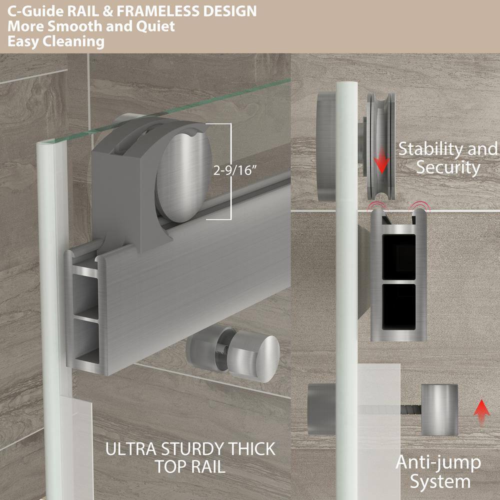 73 in Brushed Silver Frameless Double Sliding Shower Door