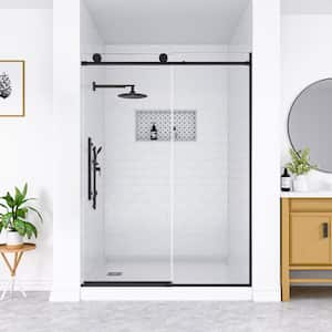 48 in. W x 74 in. H Sliding Frameless Shower Door in Matte Black w/ Soft Close System 5/16 in. Clear SGCC Tempered Glass