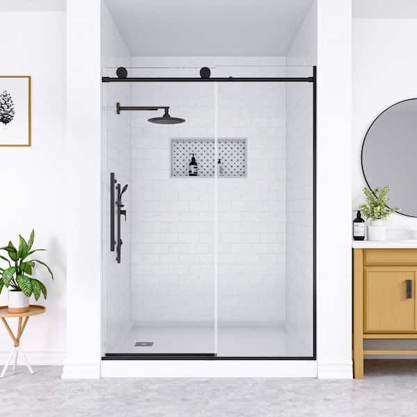 mortix 60 in. W x 74 in. H Sliding Frameless Shower Door in Matte Black w/ Soft Close System 5/16 in. Clear SGCC Tempered Glass