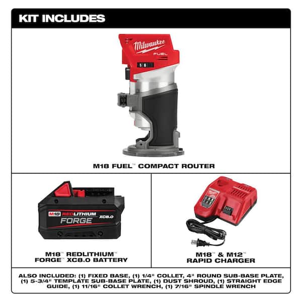 M18 FUEL 18V Lith-Ion Brushless Cordless Compact Router w/ FORGE 8. 0Ah Battery & Charger