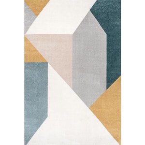 Prisms Modern Abstract Light Grey 6 ft. 7 in. x 9 ft. Area Rug