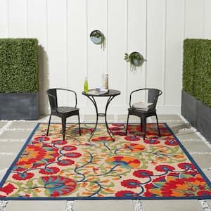Aloha Easy-Care Red/Multicolor 7 ft. x 10 ft. Floral Modern Indoor/Outdoor Patio Area Rug