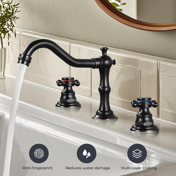 Double Handle 8 in. Widespread Bathroom Faucet 3-Hole Bathroom Sink Faucet with Pop-Up Drain in Oil Rubbed Bronze