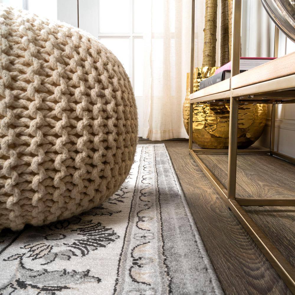Gray and Cream 4' x 6' Reversible Synthetic Area Rug