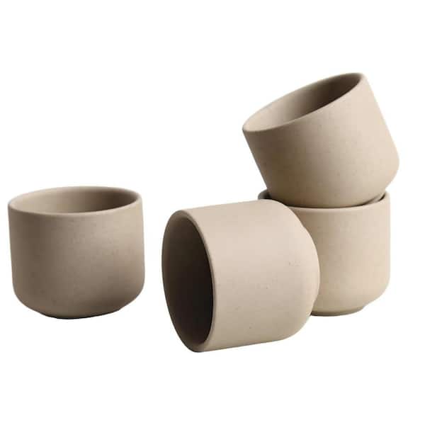 4-Cup, Beige Retro Stoneware Teacup with Handcrafted Design, Microwave & Oven Safe, 3 oz. Capacity for Tea & Sake 4 Pack