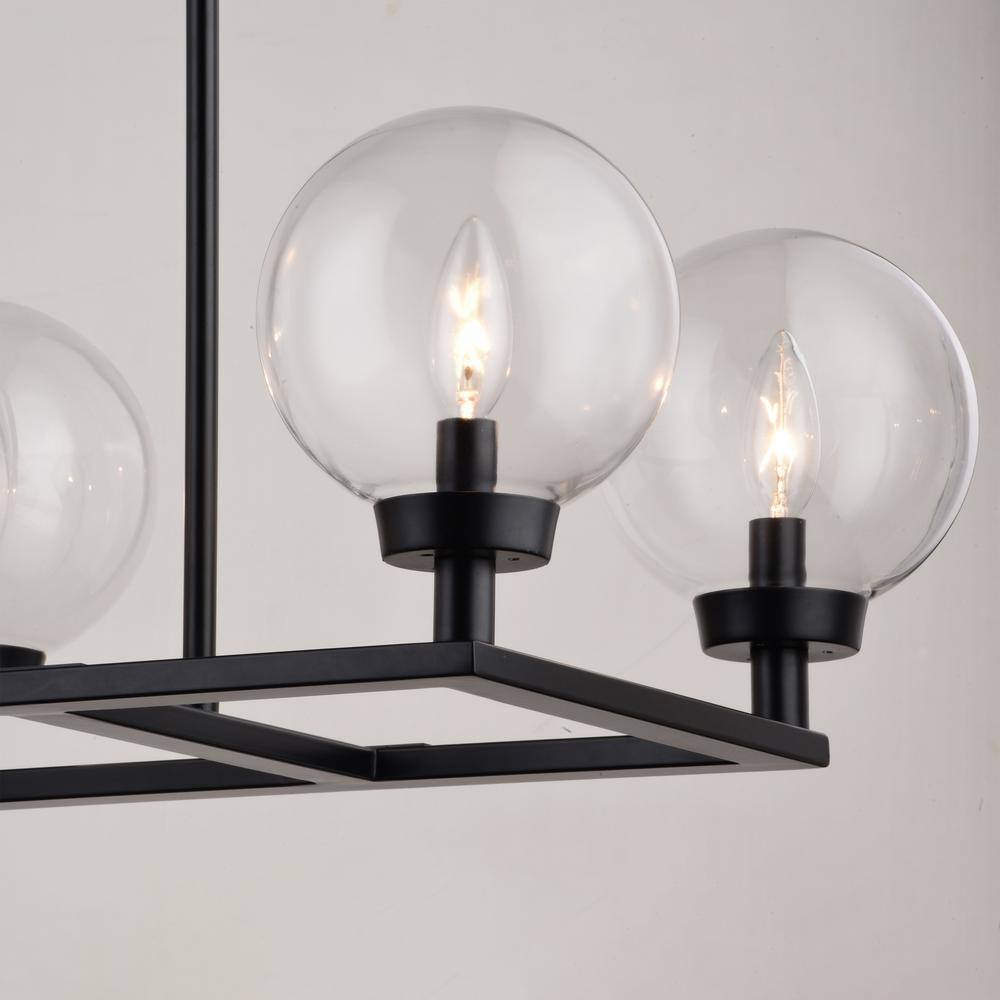 Matte Black 6-Light Linear Chandelier with Clear Glass Globes